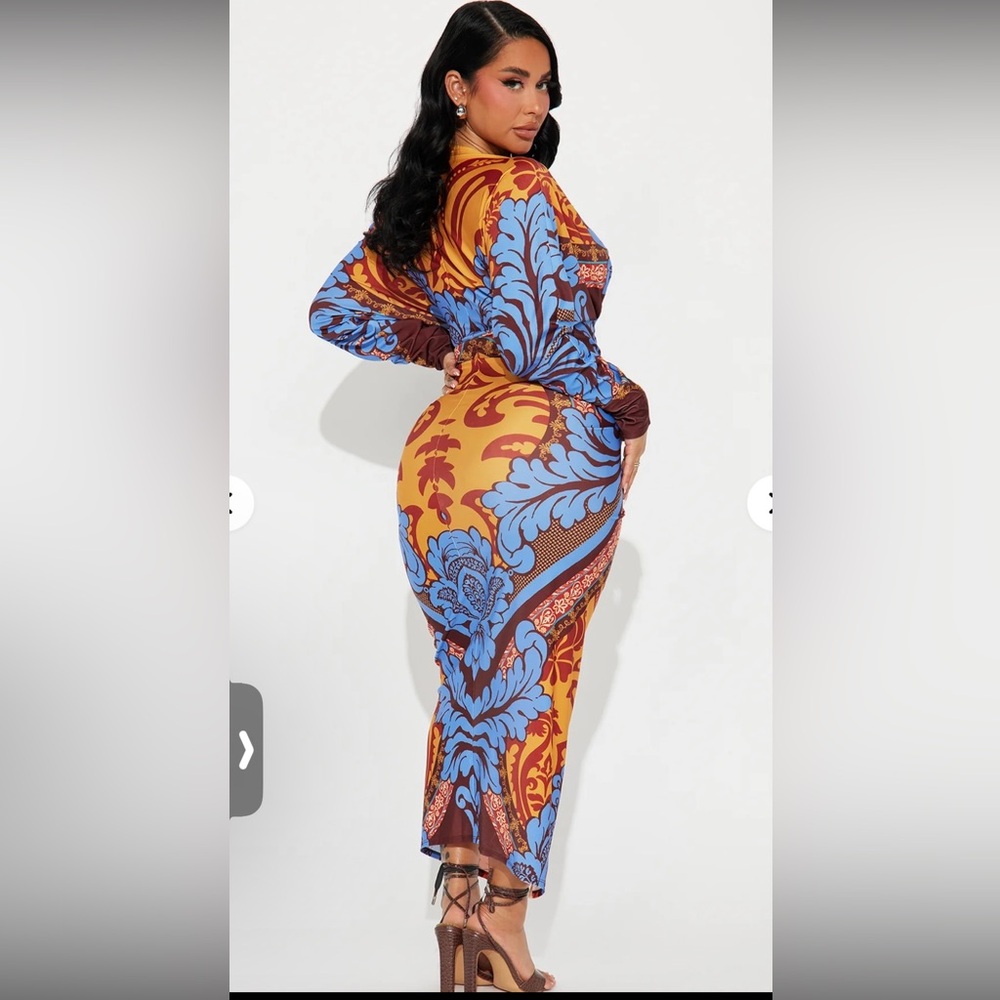 Fashion Nova Vibrant Multicolor Long Sleeve Dress